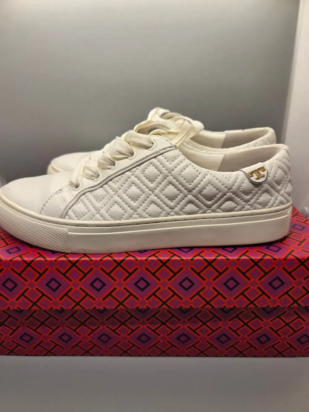 Tory Burch Marion Quilted Leather Sneakers in white Size 6.5M